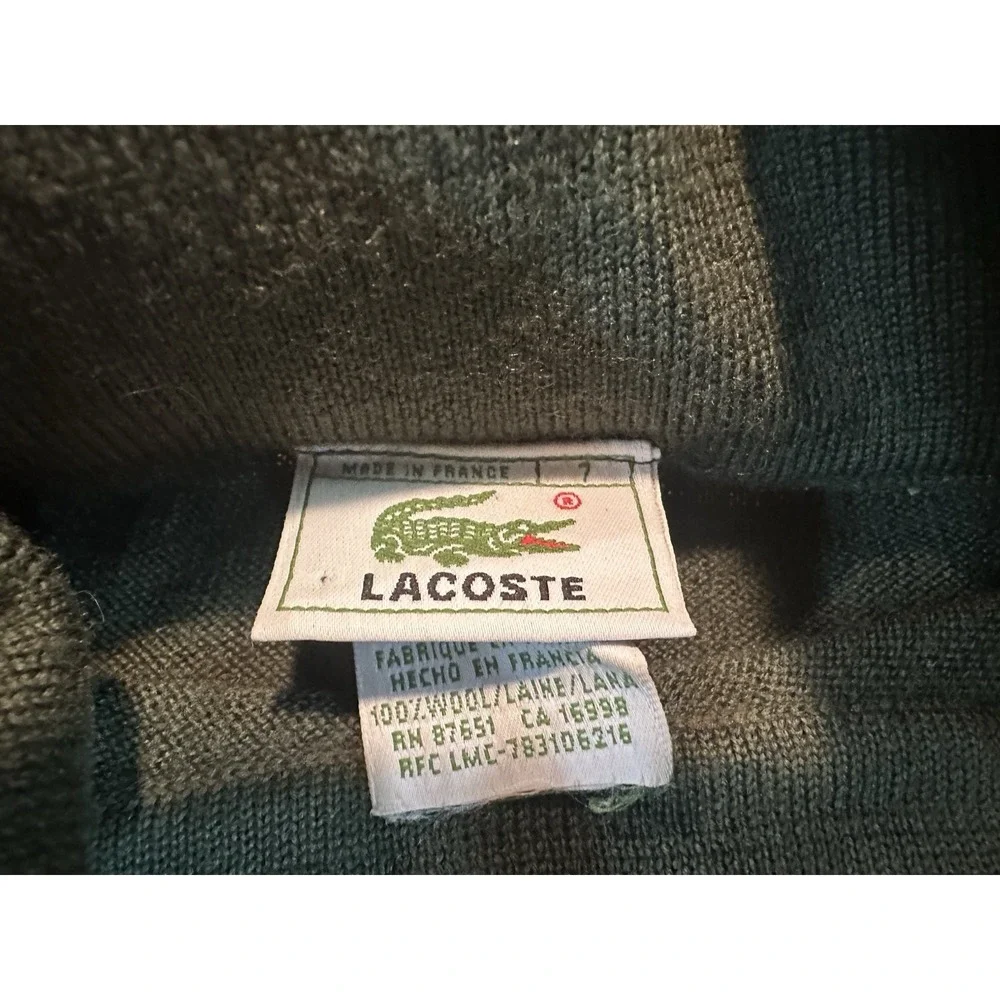 Vintage Lacoste Green 100% Wool Mens Turtleneck Size 7 US XXL Made France Logo